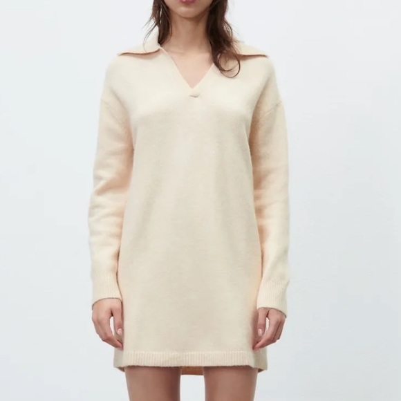 NWT ZARA CREAM POLO COLLAR KNIT DRESS (3653) - Picture 6 of 12